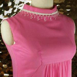 Hot Pink Beaded Chiffon Hostess Gown
